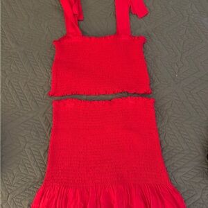 Red Smocked Two-Piece Set